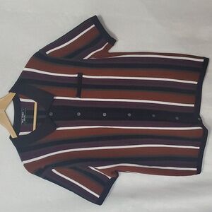 Paul Jones Men's Striped Casual Button Down Shirt - Black, Brown, White